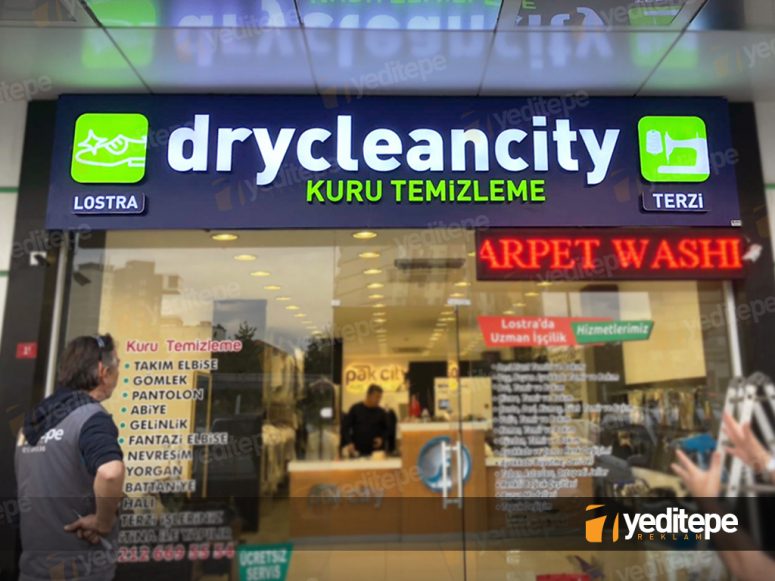 Dry Clean City ışıklı tabela