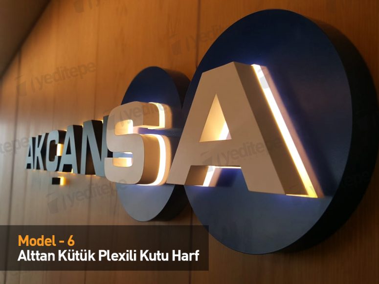 Alttan Kütük Pleksili Kutu Harf